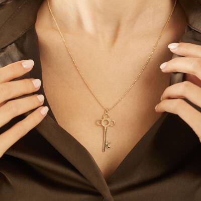 Dorika Zincirli Anahtar Altın Kolye - 1