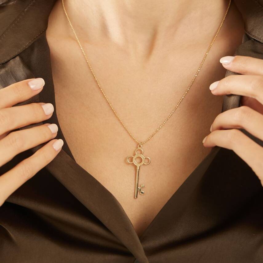 Dorika Zincirli Anahtar Altın Kolye - 1