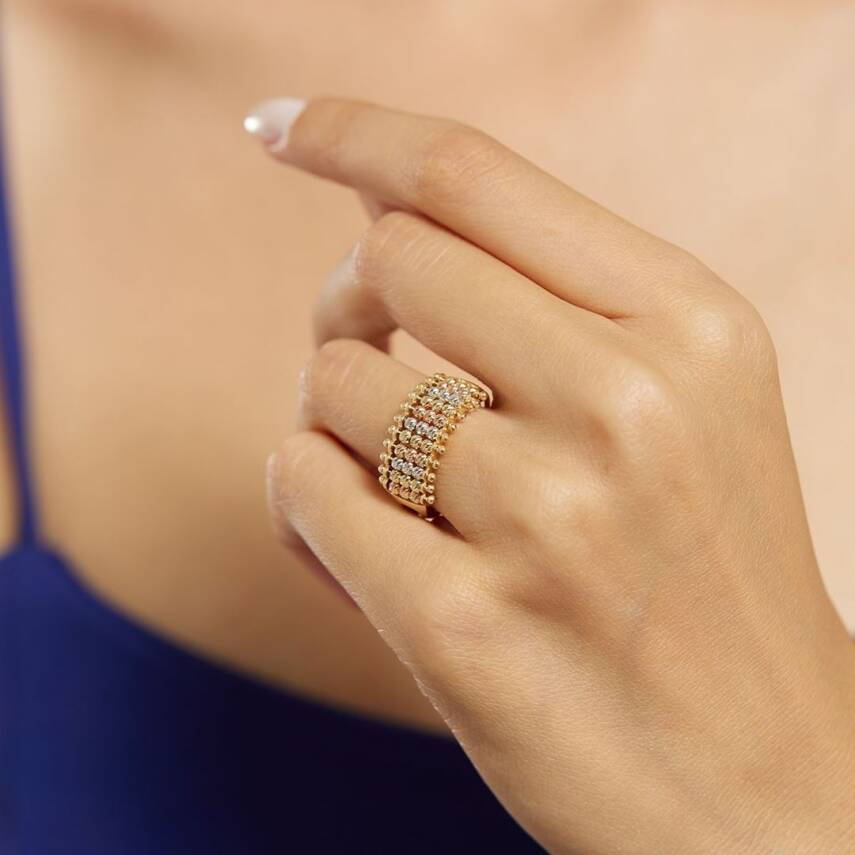 Dört Sıra Dorika Toplu Altın Yüzük - Semih Haşhaş Kuyumculuk