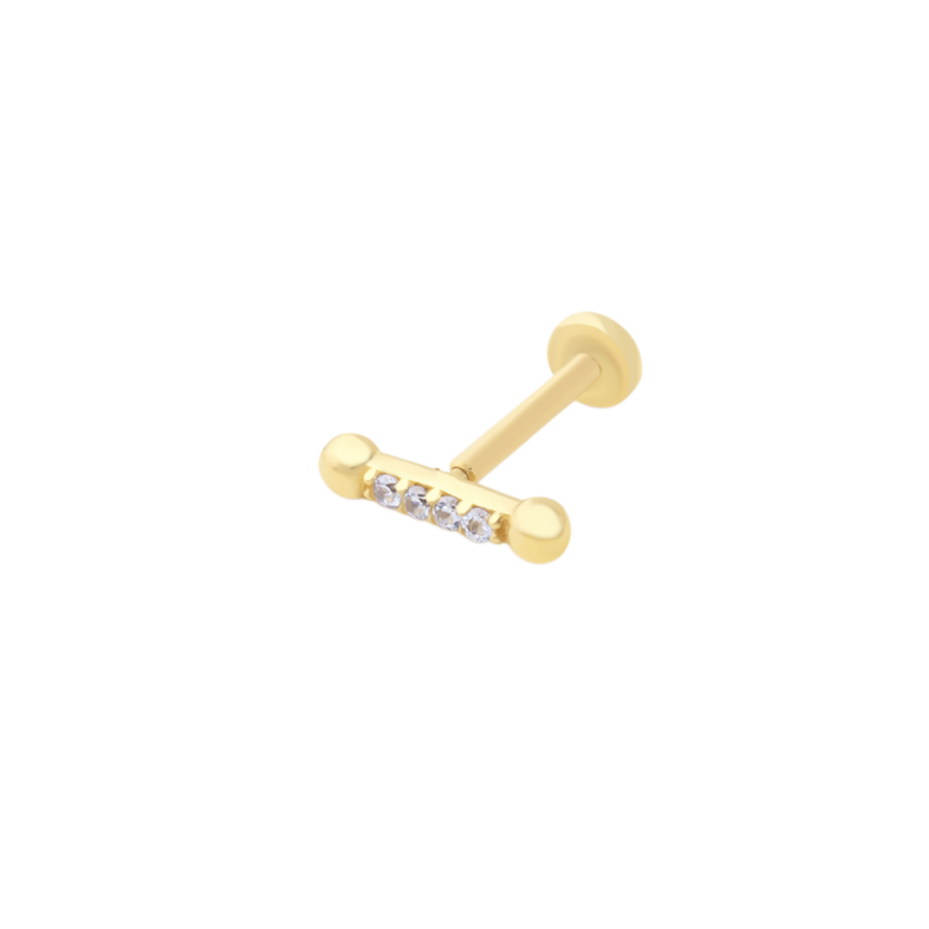 Dört Taşlı Çubuk Altın Tragus Piercing - Semih Haşhaş Kuyumculuk