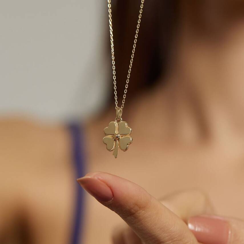 Dört Yapraklı Yonca Altın Kolye - 2