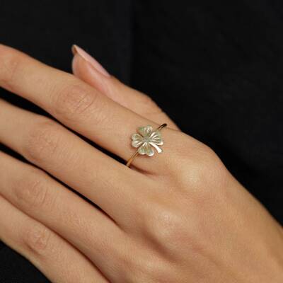 Dört Yapraklı Yoncalı Altın Yüzük - 1