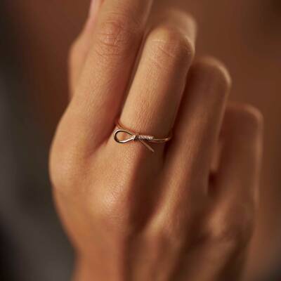 Düğüm Taş Detaylı Altın Yüzük - 2