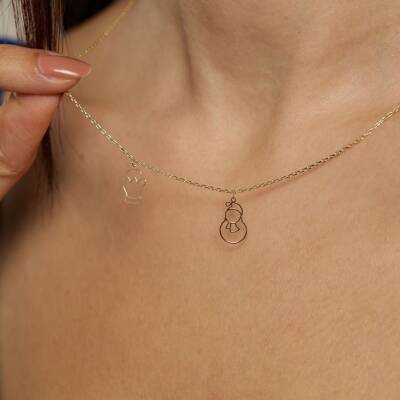 Eldiven Ve Kardan Adam Sallantılı Altın Kolye - 1