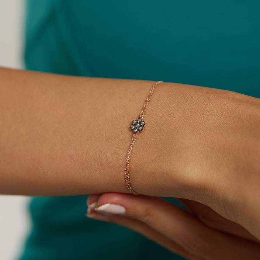 Elmas Görünümlü Minimal Çiçekli Rose Altın Bilekik - Semih Haşhaş Kuyumculuk