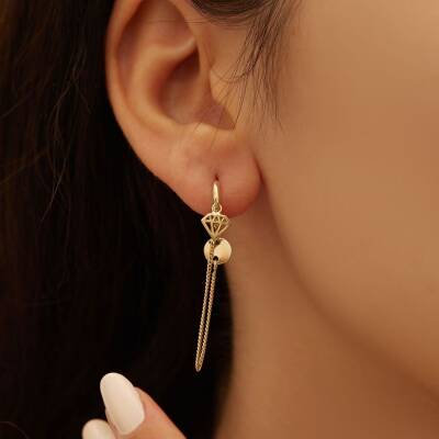 Elmas Sallantılı Altın Küpe - 1