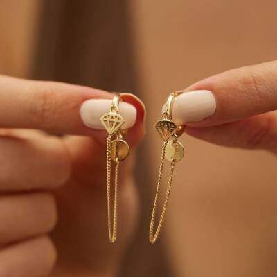 Elmas Sallantılı Altın Küpe - 2