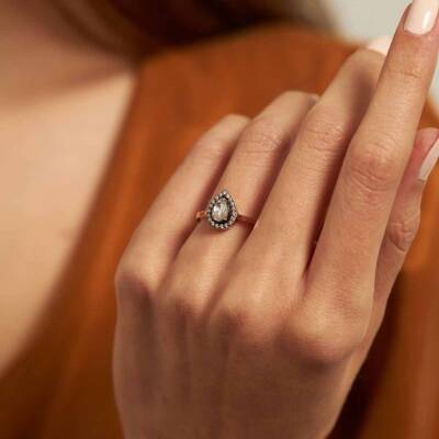 Eskitme Damla Altın Yüzük - 1