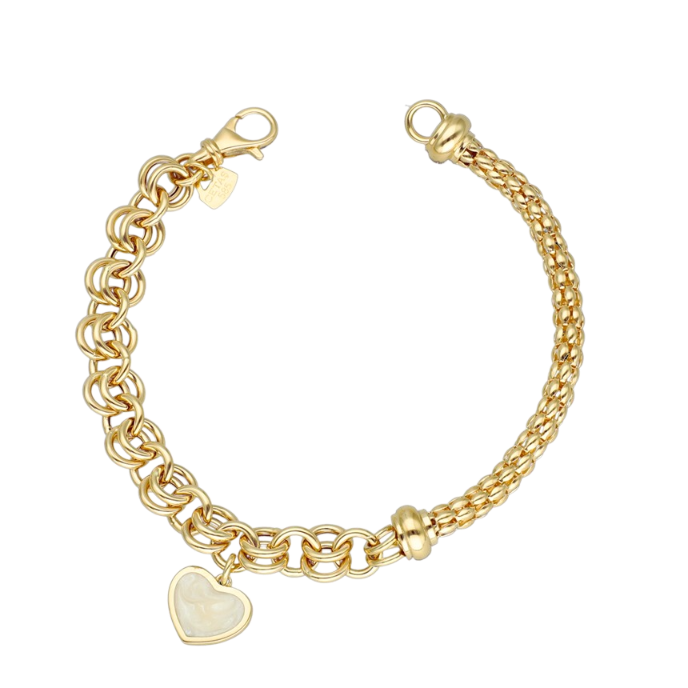 Eterna Beyaz Mineli Kalp Cetaş Altın Bileklik - Cetaş 