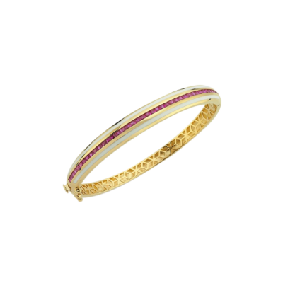 Eterna Beyaz Mineli Magenta Taşlı Cetaş Altın Kelepçe 