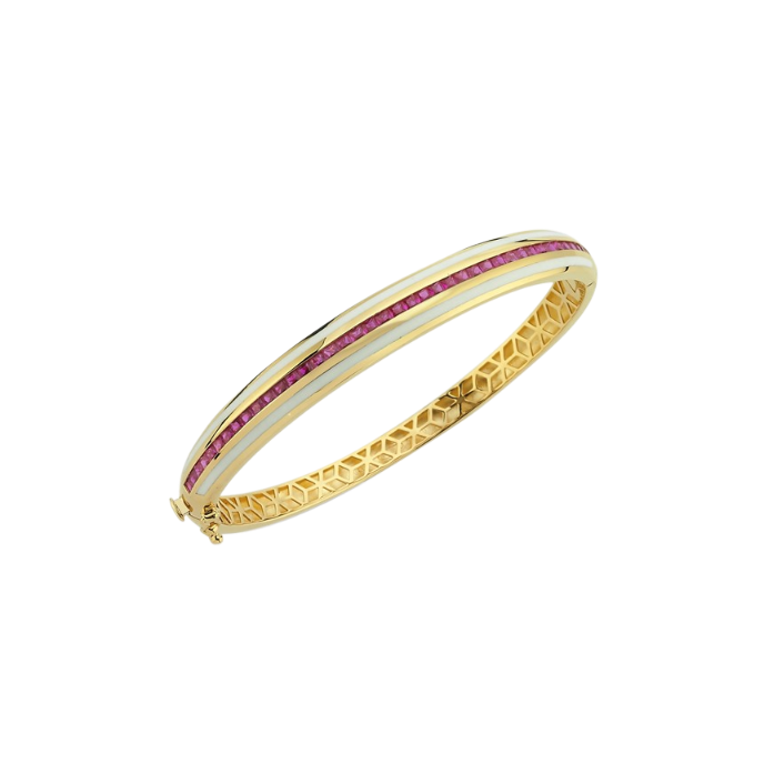 Eterna Beyaz Mineli Magenta Taşlı Cetaş Altın Kelepçe - Cetaş 