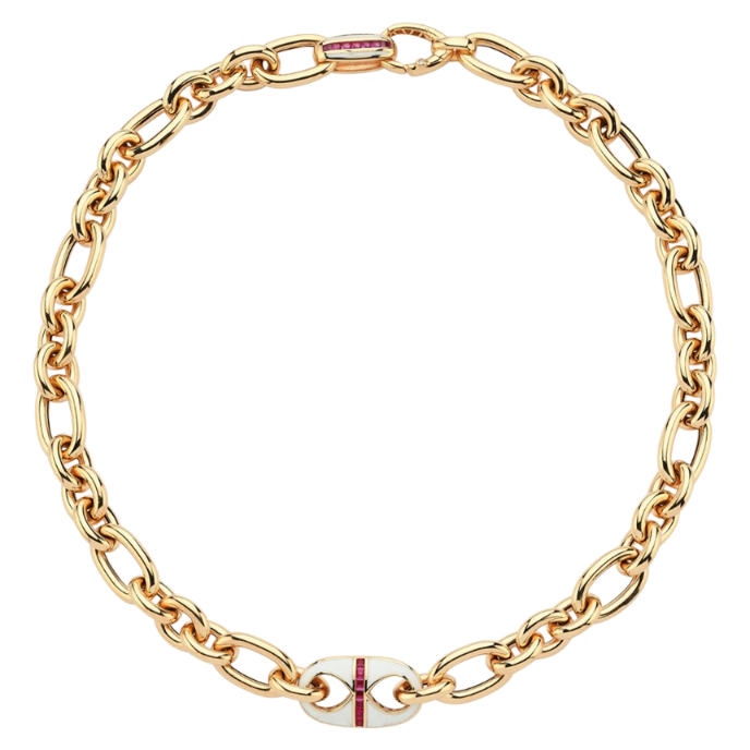 Eterna Beyaz Mineli Magenta Taşlı Cetaş Altın Kolye - Cetaş 