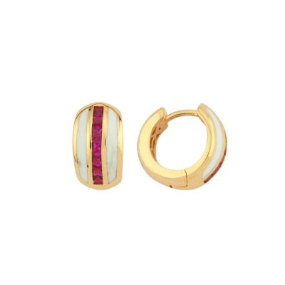 Eterna Beyaz Mineli Magenta Taşlı Cetaş Altın Küpe - Cetaş 