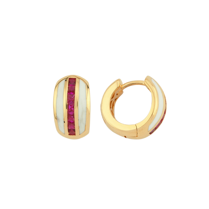 Eterna Beyaz Mineli Magenta Taşlı Cetaş Altın Küpe - 1