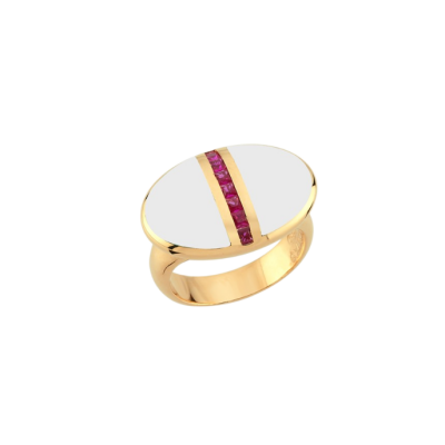 Eterna Beyaz Mineli Magenta Taşlı Cetaş Altın Yüzük - 1