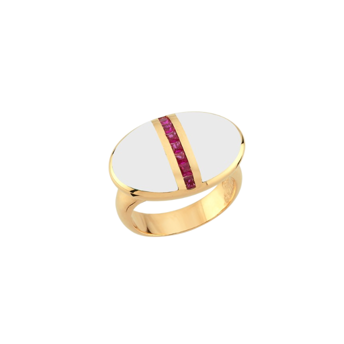 Eterna Beyaz Mineli Magenta Taşlı Cetaş Altın Yüzük - Cetaş 