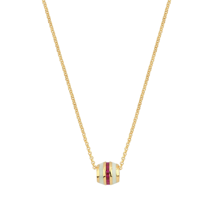 Eterna Beyaz Mineli Magenta Taşlı Zincir Cetaş Altın Kolye - 1