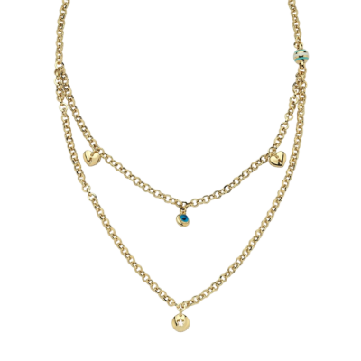 Eterna Çift Zincir Charmlı Cetaş Altın Kolye - 1