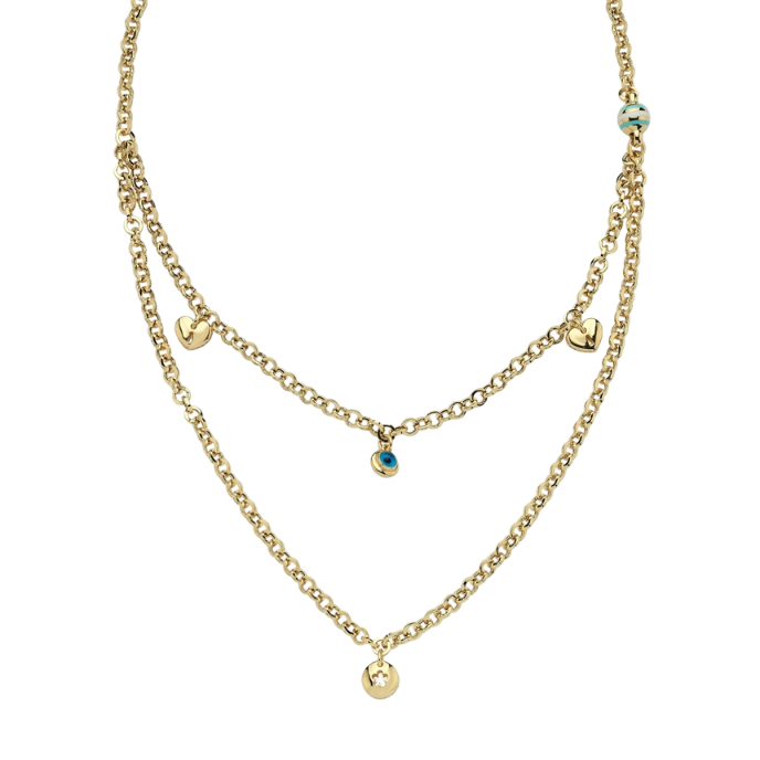 Eterna Çift Zincir Charmlı Cetaş Altın Kolye - Cetaş 