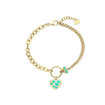 Eterna Kalp Turkuaz Mineli Halka Zincir Cetaş Altın Bileklik - 1