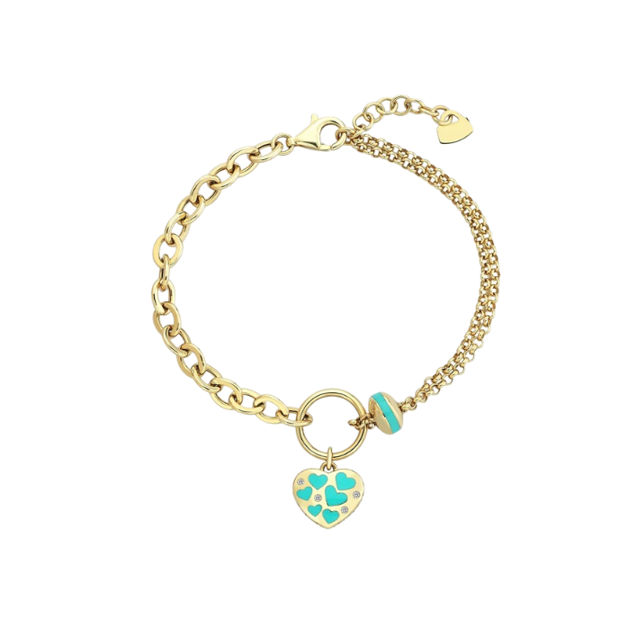 Eterna Kalp Turkuaz Mineli Halka Zincir Cetaş Altın Bileklik - Cetaş 