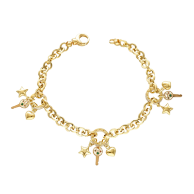 Eterna Kalp-Yıldız-Anahtar Charmlı Cetaş Altın Bileklik - 1