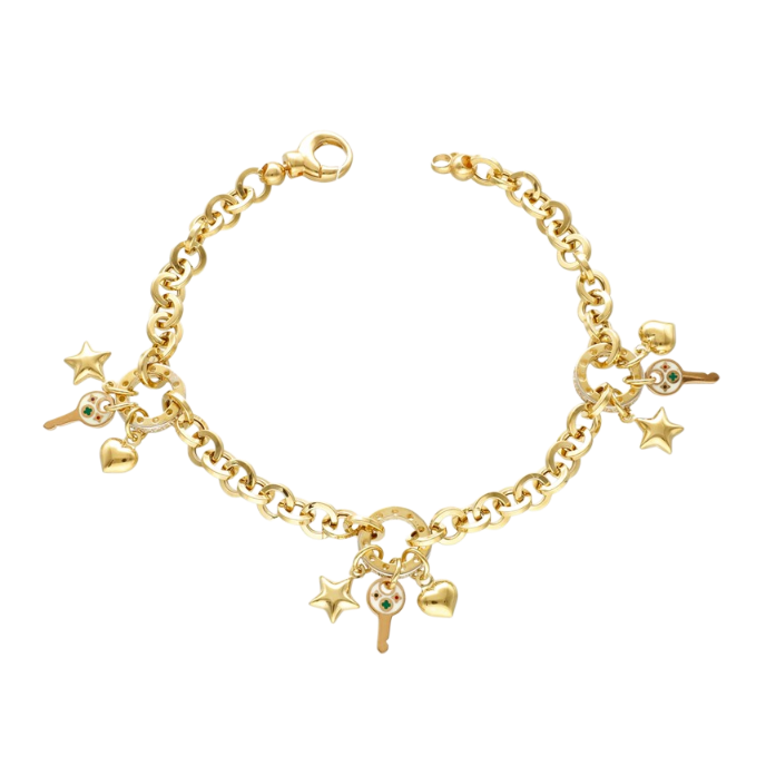 Eterna Kalp-Yıldız-Anahtar Charmlı Cetaş Altın Bileklik - Cetaş 