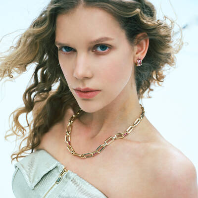 Eterna Kırmızı Taşlı Zincir Cetaş Altın Kolye - 2