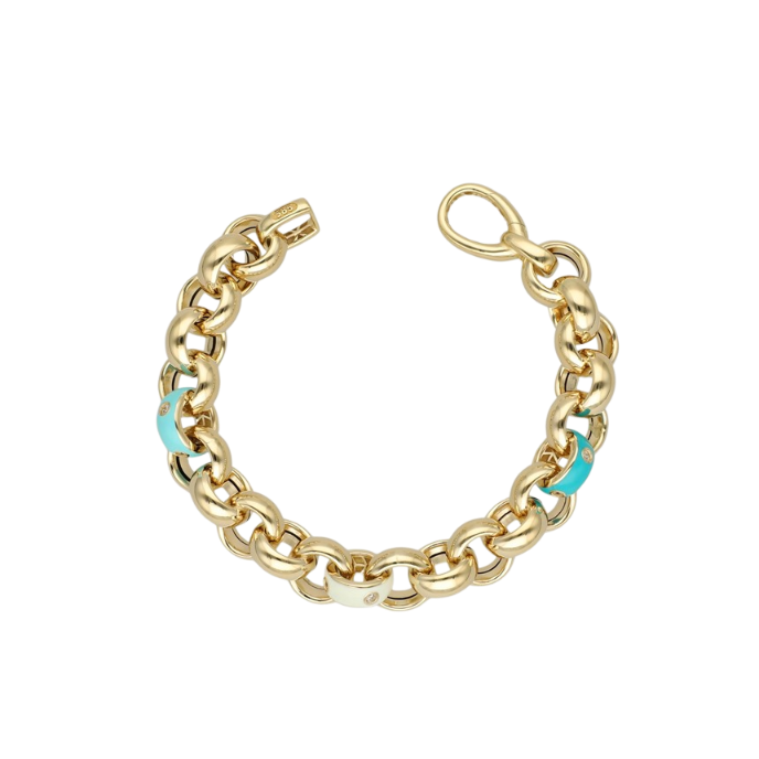 Eterna Mavi-Beyaz Mineli Taşlı Zincir Cetaş Altın Bileklik - Cetaş 