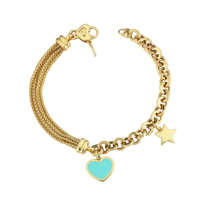 Eterna Mavi Kalpli Ve Yıldız Uçlu Cetaş Altın Bileklik - Cetaş 