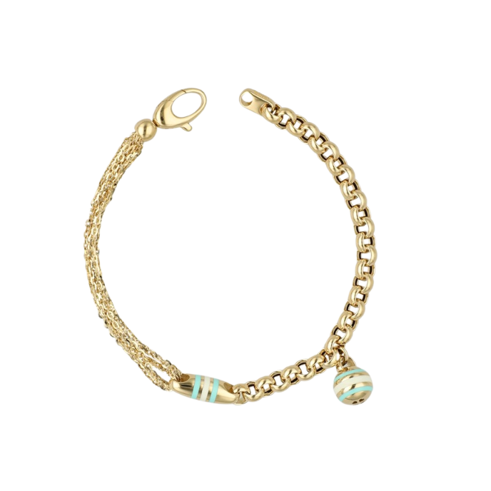 Eterna Mavi Mineli Çift Zincir Cetaş Altın Bileklik - Cetaş 