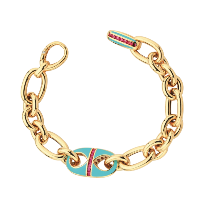 Eterna Mavi Mineli Magenta Taşlı Cetaş Altın Bileklik - Cetaş 