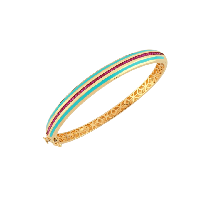 Eterna Mavi Mineli Magenta Taşlı Cetaş Altın Kelepçe - Cetaş 