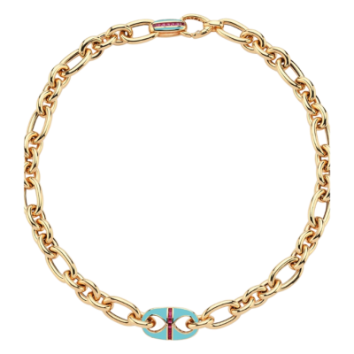 Eterna Mavi Mineli Magenta Taşlı Cetaş Altın Kolye - 1