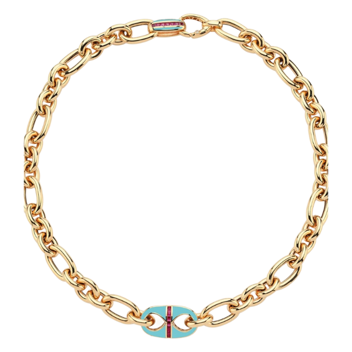 Eterna Mavi Mineli Magenta Taşlı Cetaş Altın Kolye - Cetaş 