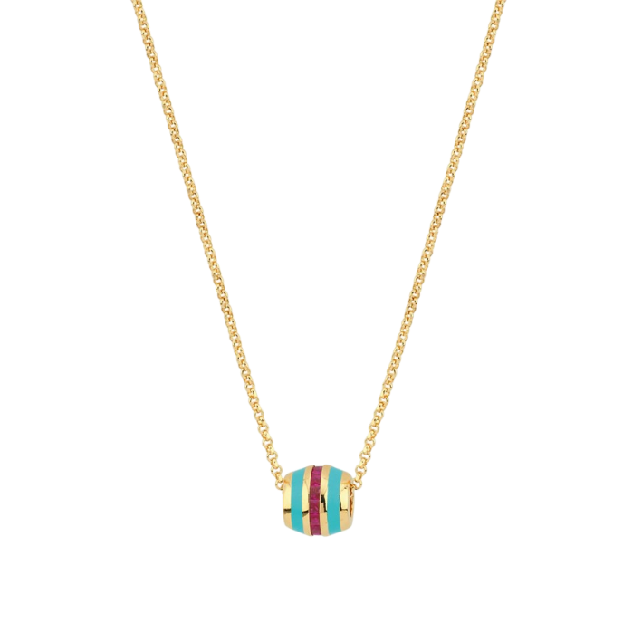 Eterna Mavi Mineli Magenta Taşlı Zincir Cetaş Altın Kolye - 1