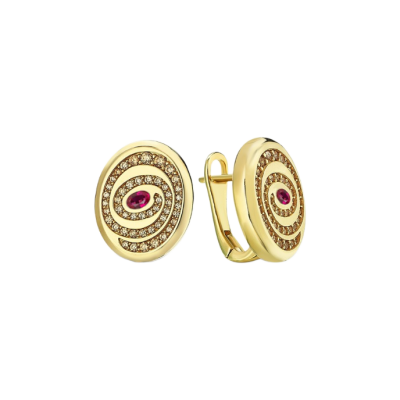 Eterna Pembe Taşlı Göz Cetaş Altın Küpe - 1