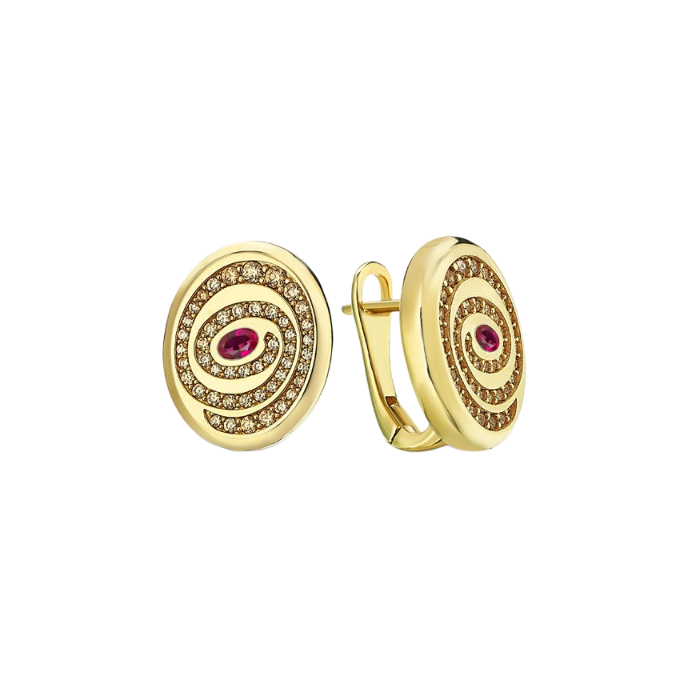 Eterna Pembe Taşlı Göz Cetaş Altın Küpe - Cetaş 