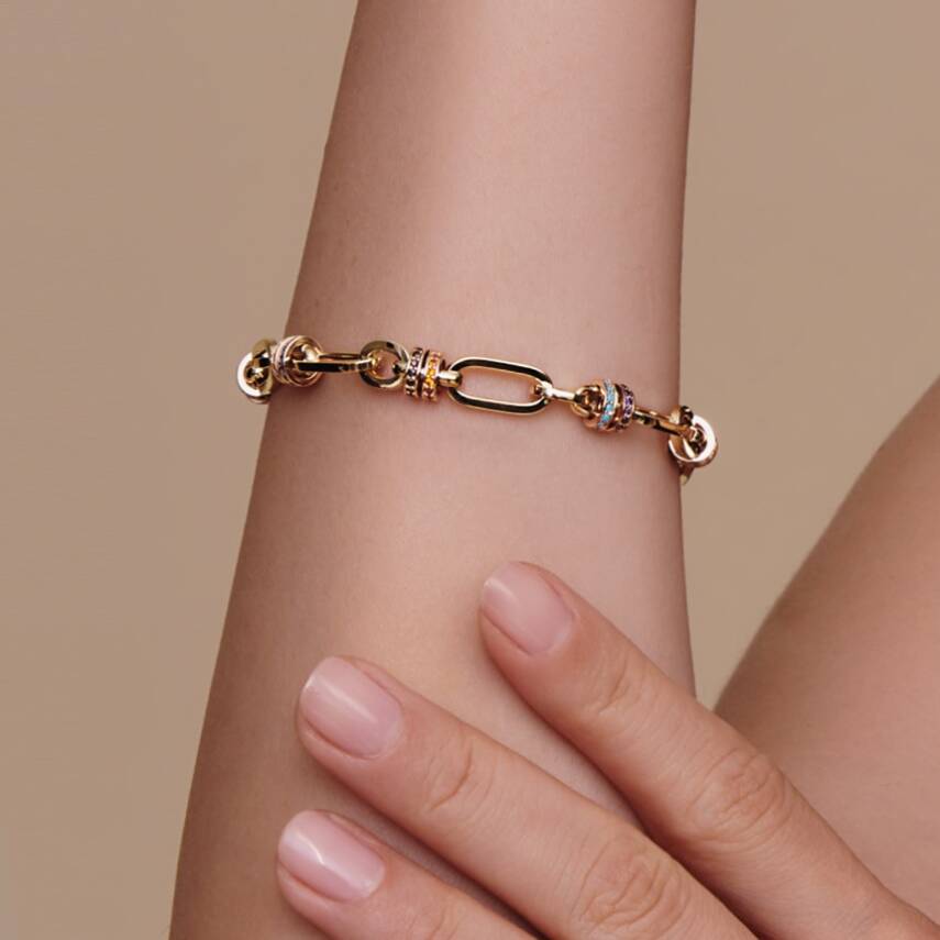 Eterna Renkli Taşlı Zincir Cetaş Altın Bileklik - Cetaş 