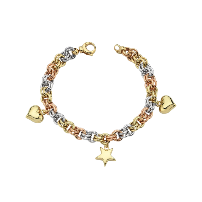 Eterna Sarı-Beyaz-Rose Altın Sallantılı Cetaş Bileklik - Cetaş 