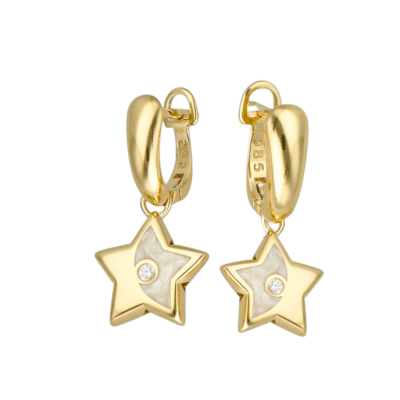 Eterna Sedef Mineli Taşlı Yıldız Cetaş Altın Küpe - Cetaş 