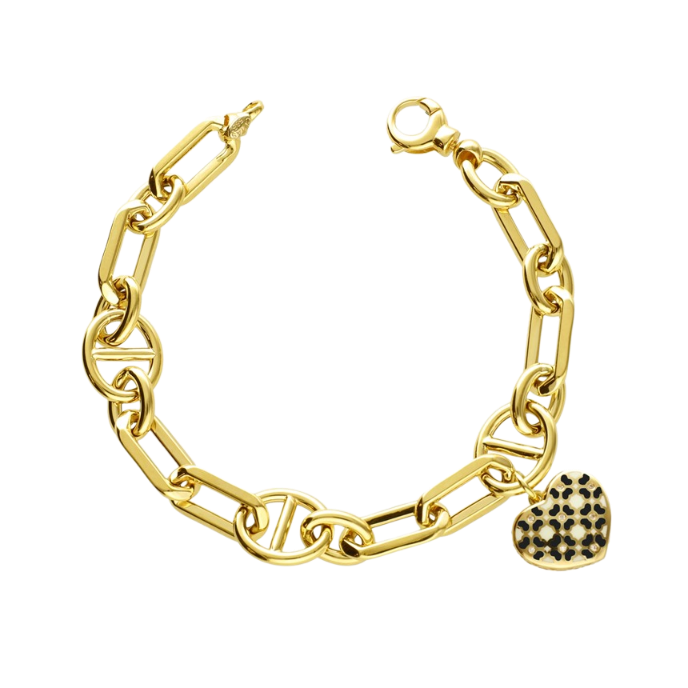 Eterna Siyah Mineli Kalpli Zincir Cetaş Altın Bileklik - Cetaş 