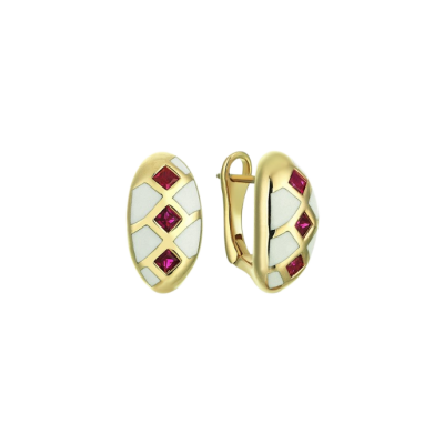 Eterna Taşlı Beyaz Mineli Cetaş Altın Küpe - Cetaş 