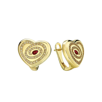 Eterna Taşlı Kalp Cetaş Altın Küpe - 1