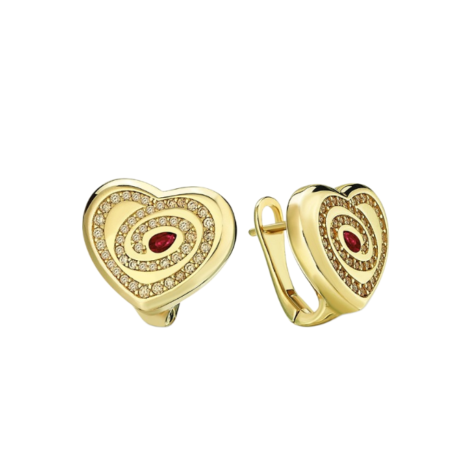 Eterna Taşlı Kalp Cetaş Altın Küpe - Cetaş 