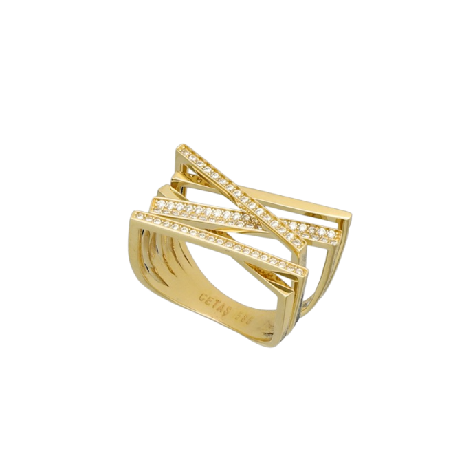 Eterna Taşlı Zikzak Cetaş Altın Yüzük - Cetaş 
