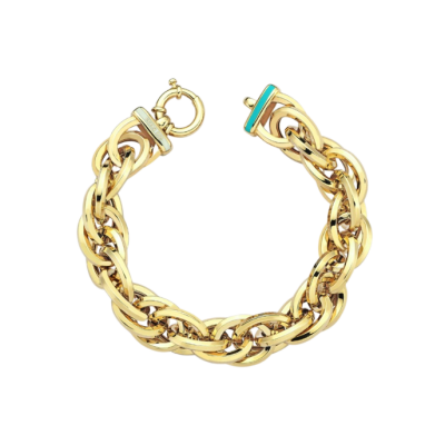 Eterna Turkuaz-Beyaz Mine Detaylı Zincir Cetaş Altın Bileklik - 1