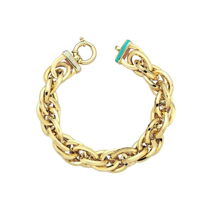 Eterna Turkuaz-Beyaz Mine Detaylı Zincir Cetaş Altın Bileklik - Cetaş 