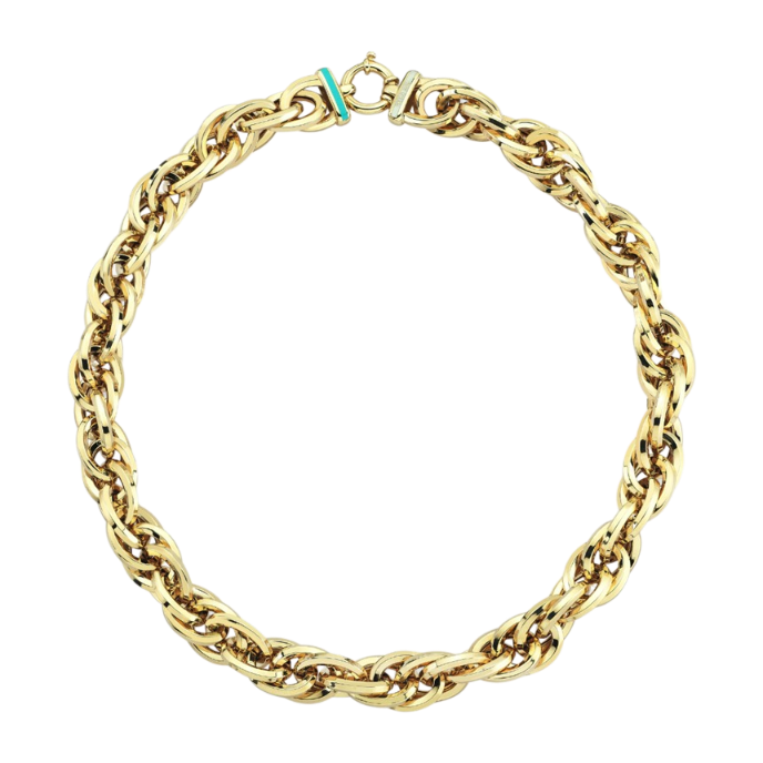 Eterna Turkuaz-Beyaz Mine Detaylı Zincir Cetaş Altın Kolye - 1