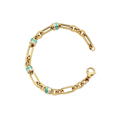 Eterna Turkuaz-Beyaz Mineli Halka Cetaş Altın Bileklik - 1
